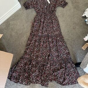 Max Studio Burgundy Floral Tiered Maxi Dress